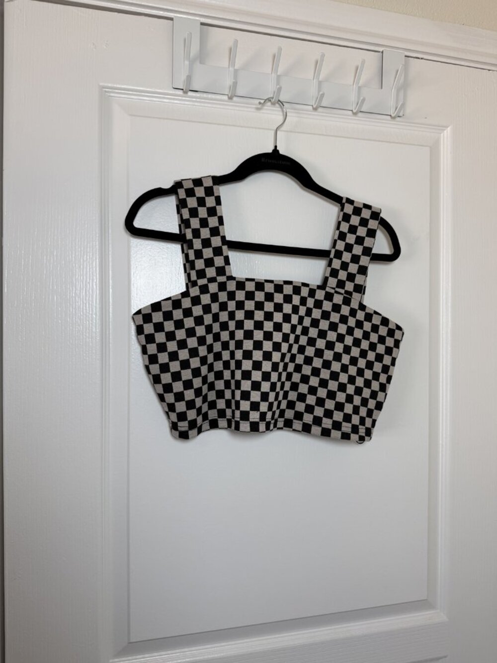 Dressed in Lala Checkered Knit Crop Top & Midi Pencil Skirt Set Black Cream XL